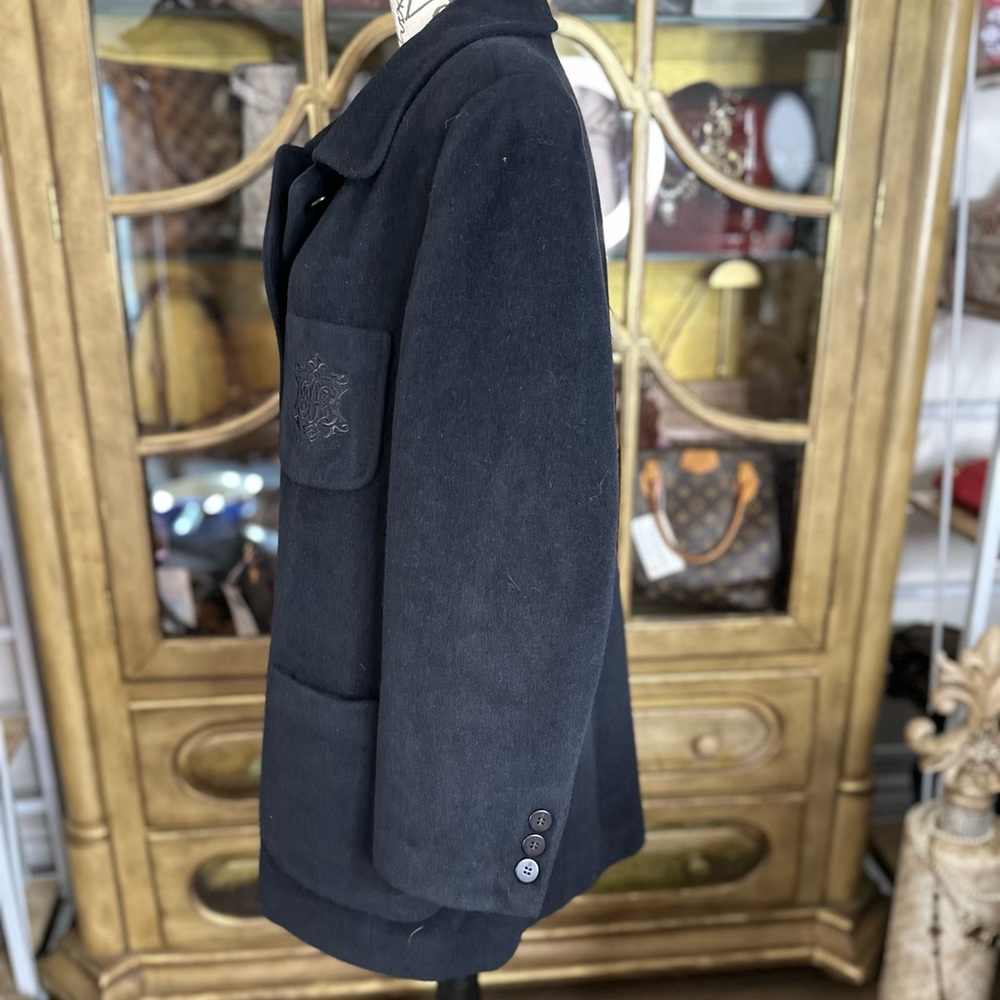 Burberry Vintage Wool Coat Black Crest Embroidered Classic‎ Jacket Size 15 - Picture 7 of 14